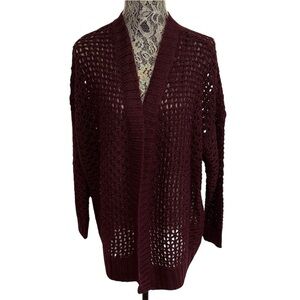 American Eagle Outfitters Dark Red Cardigan Sweater Open-Knit Cozy Soft